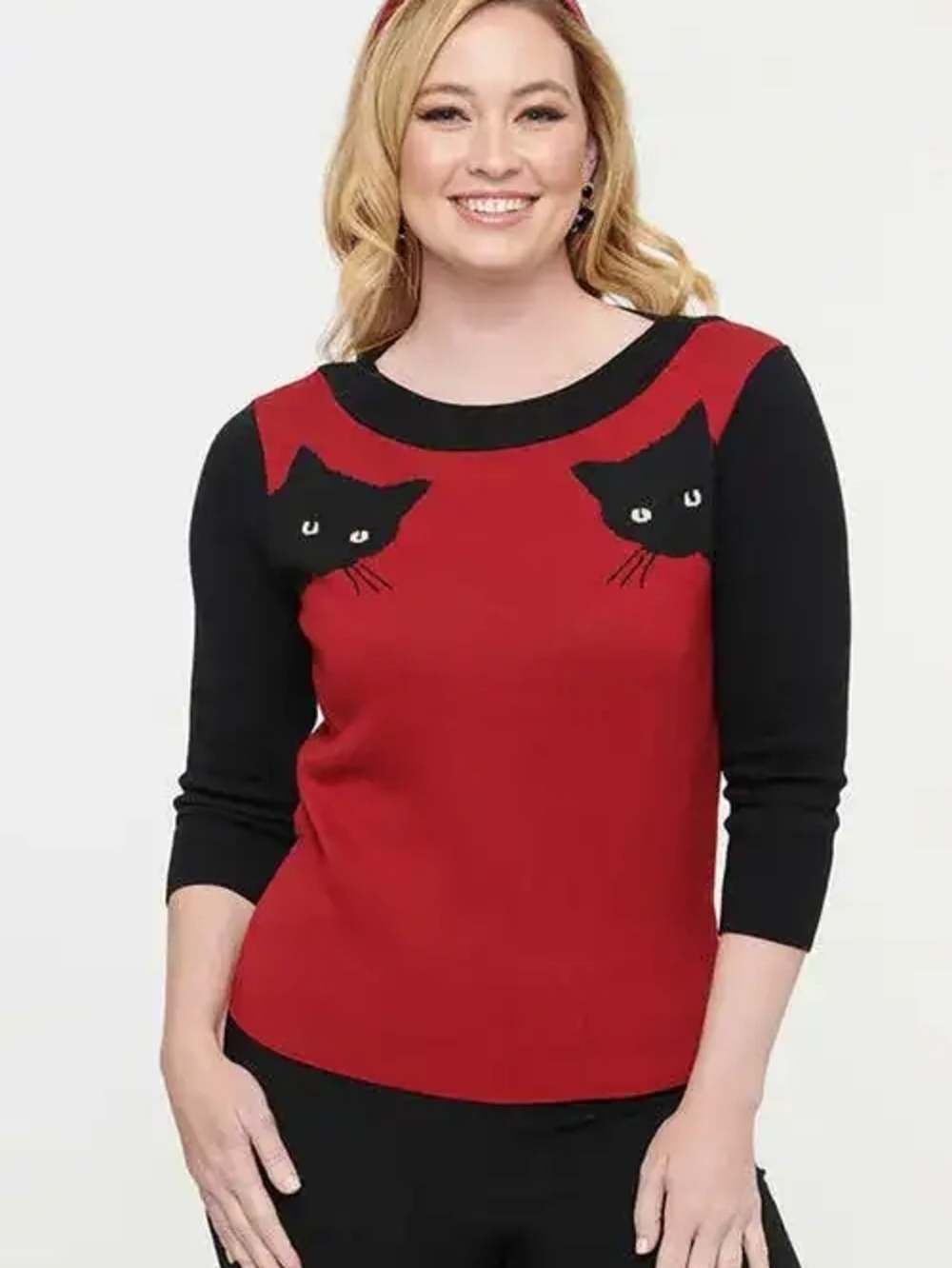 Unique Vintage Red and Black Cat Sweater - Picture 3 of 4